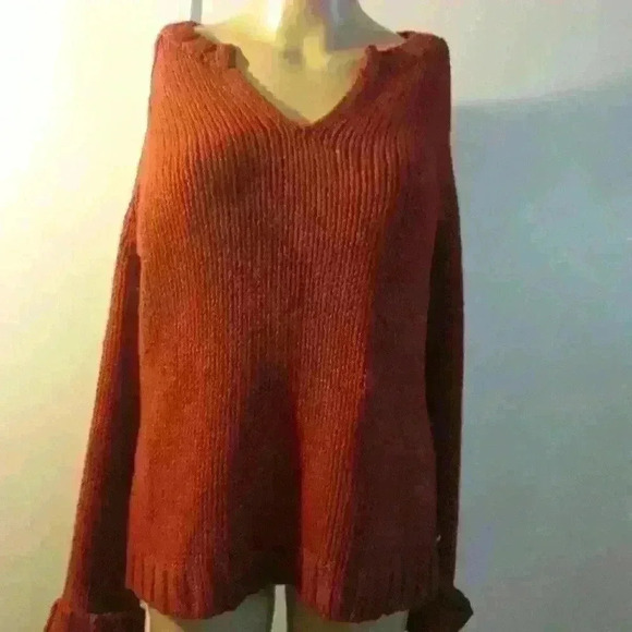 American Eagle v neck trendy cotton style casual burgundy long sleeve sweater XL - Picture 2 of 5